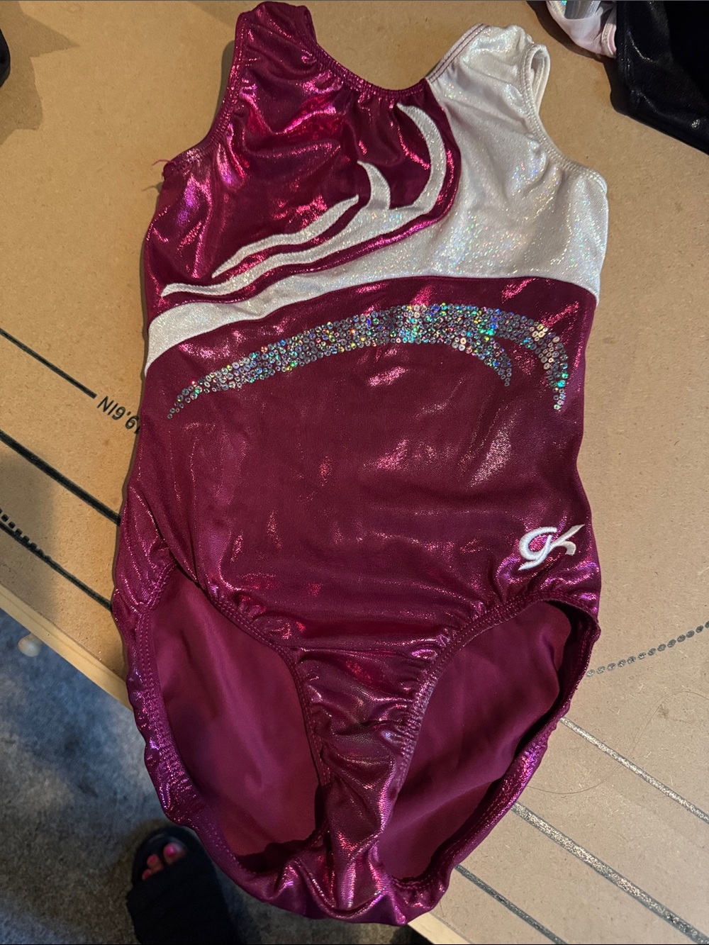 GK Girls' Maroon and White Sparkle One Piece Leotard